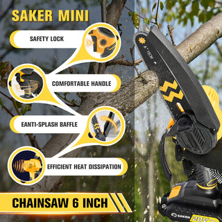 SAKER® Mini Chainsaw Cordless 6-Inch